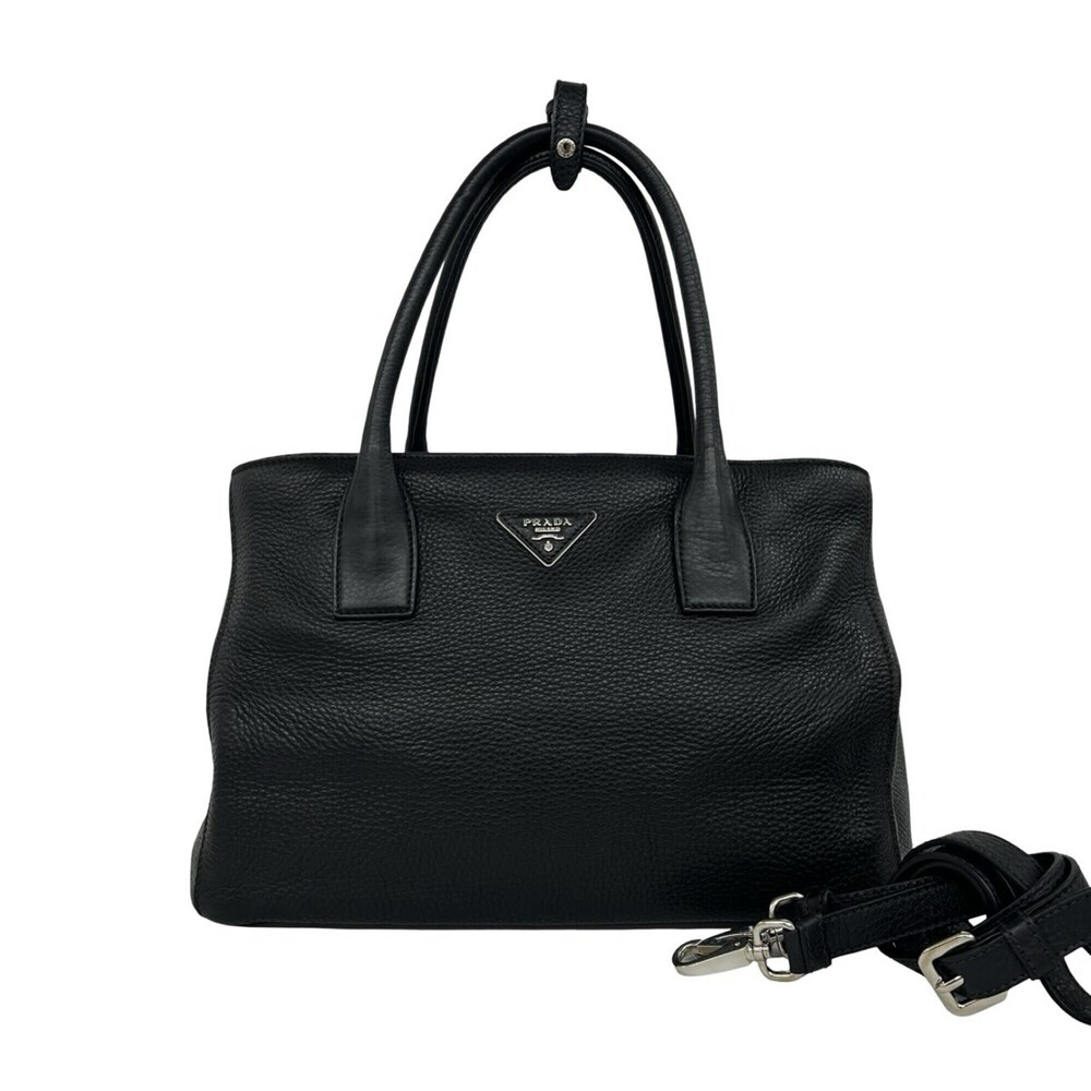 PRADA (Prada) Triangle Logo Hardware Vitello Daino Leather 2-Way Tote Bag/Sho...